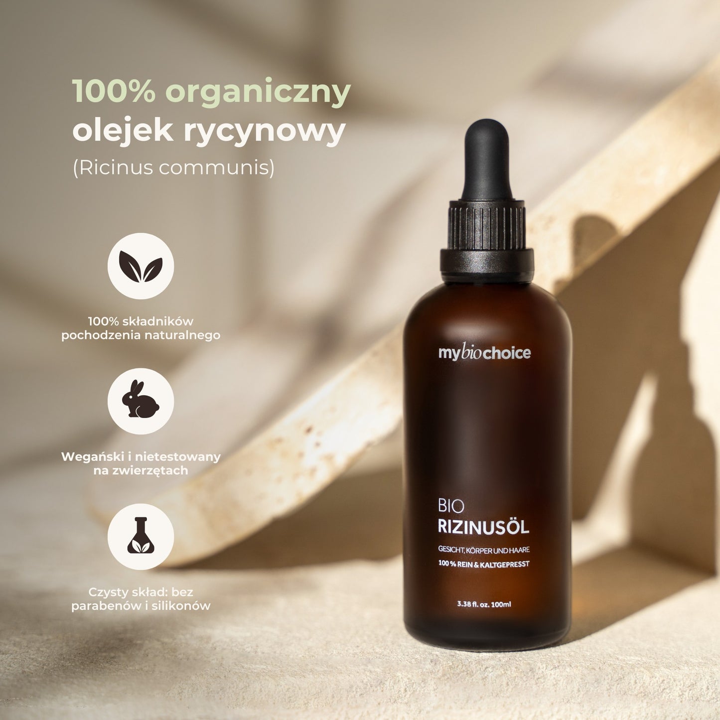 Bio olejek rycynowy mybiochoice – naturalny skład, wegański i bez silikonów.