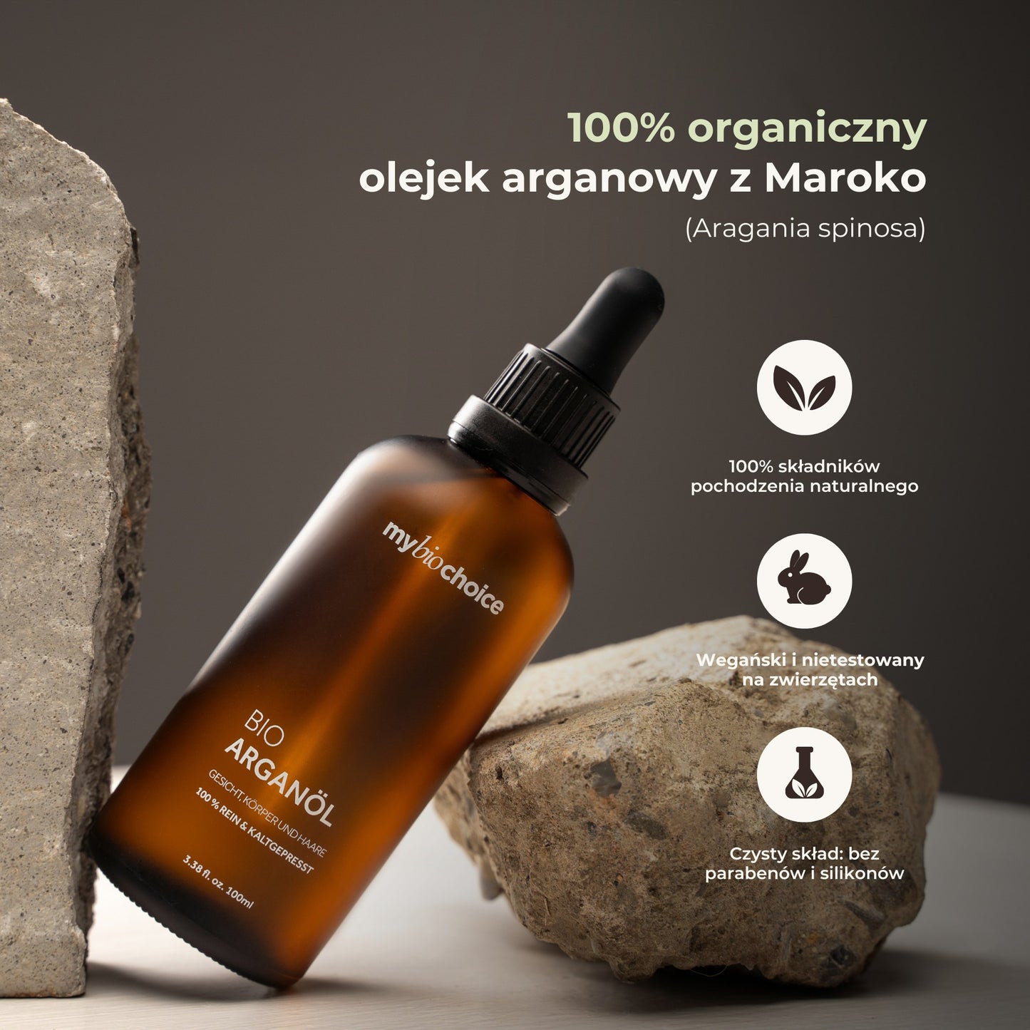 Bio olejek arganowy mybiochoice z Maroka – naturalny, wegański i wolny od parabenów i silikonów.