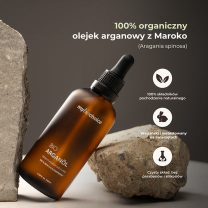 Bio olejek arganowy mybiochoice z Maroka – naturalny, wegański i wolny od parabenów i silikonów.
